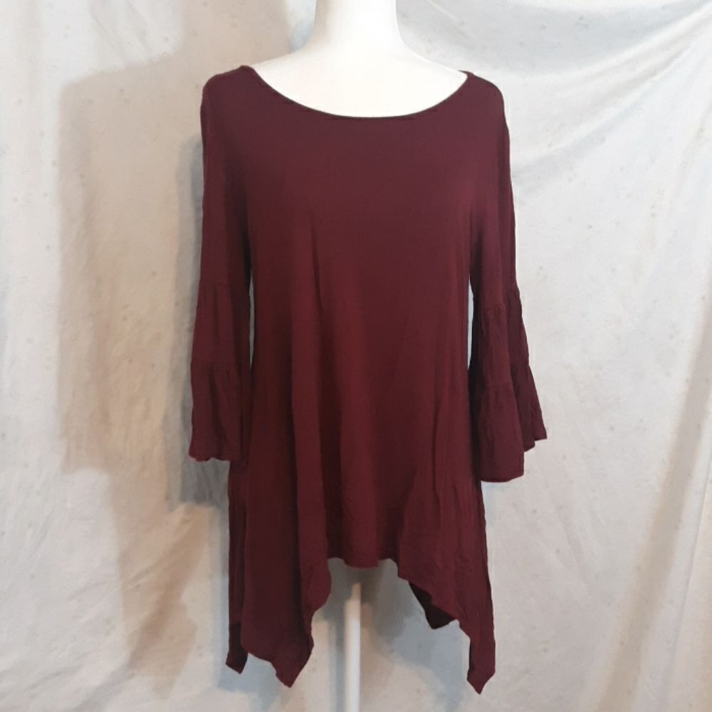 Feelib womens maroon blouse tiered sleeve  XL